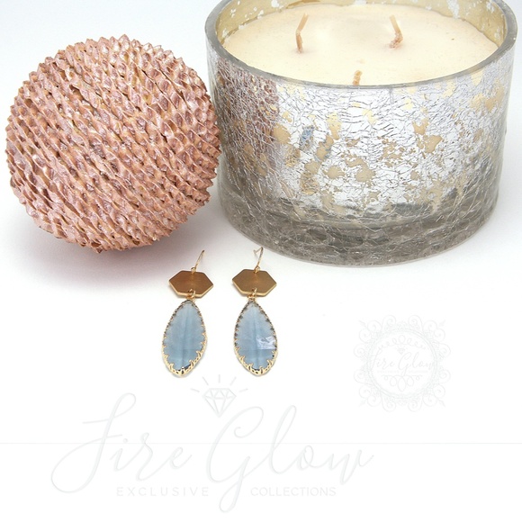 Gray Teardrop Gem Brushed Gold Tone Hex Earrings - Picture 11 of 11